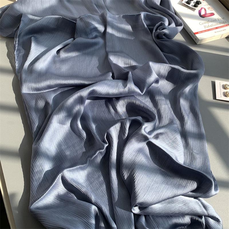 2023 Natural Wrinkled Solid Color Long Crepe Silk Scarf WJA14