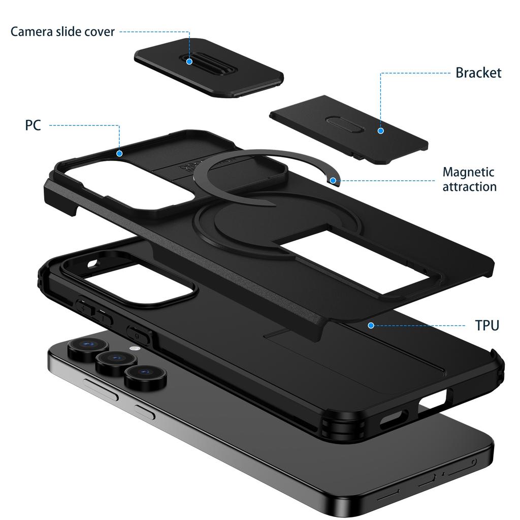 2 in 1 Schiebefenster Magnetische Handyhülle Für Samsung Galaxy S25 FE 5G Weicher TPU-Rahmen Harte Kunststoff Ptotektive Rückabdeckung Fundas