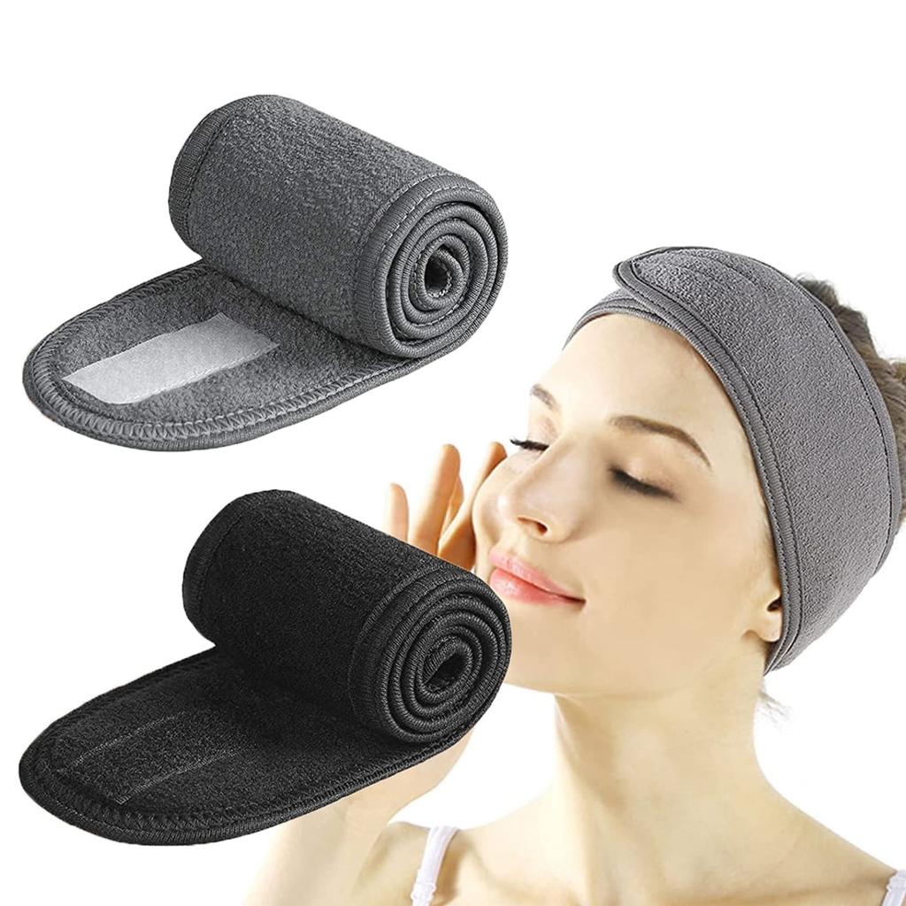 2Pcs Soft Spa Headband for Women, Adjustable Velcro Facial Headbands, Absorbent Terry Cloth Hair Bands for Face Washing, Skincare
