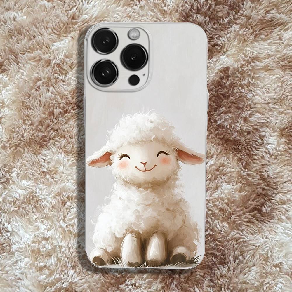Cute Sheep Phone Case For iPhone 16,15,14,13,12,11 Pro,Max,Plus,X,XS,XR,SE4,E Mini Transparent Soft Cover