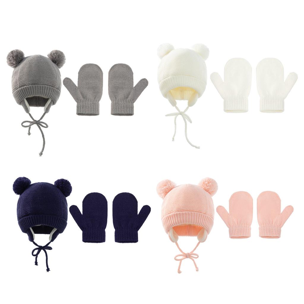 Autumn And Winter Plus Velvet Children's Hat And Gloves Set Warm Ear Protection Knitted Hat