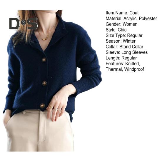 Damen Pullover Mantel Einreihig Stehkragen Lange Ärmel Strick Locker Reine Farbe Strickwaren Kurz Typ Strickjacke Jacke