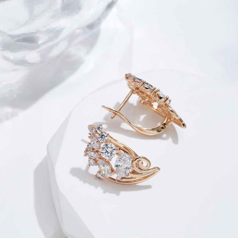 Fashion Natural Zircon Earrings Women  Rose Gold Color Banquet Symmetry Flower Earrings Statement Jewelry Crystal Gift