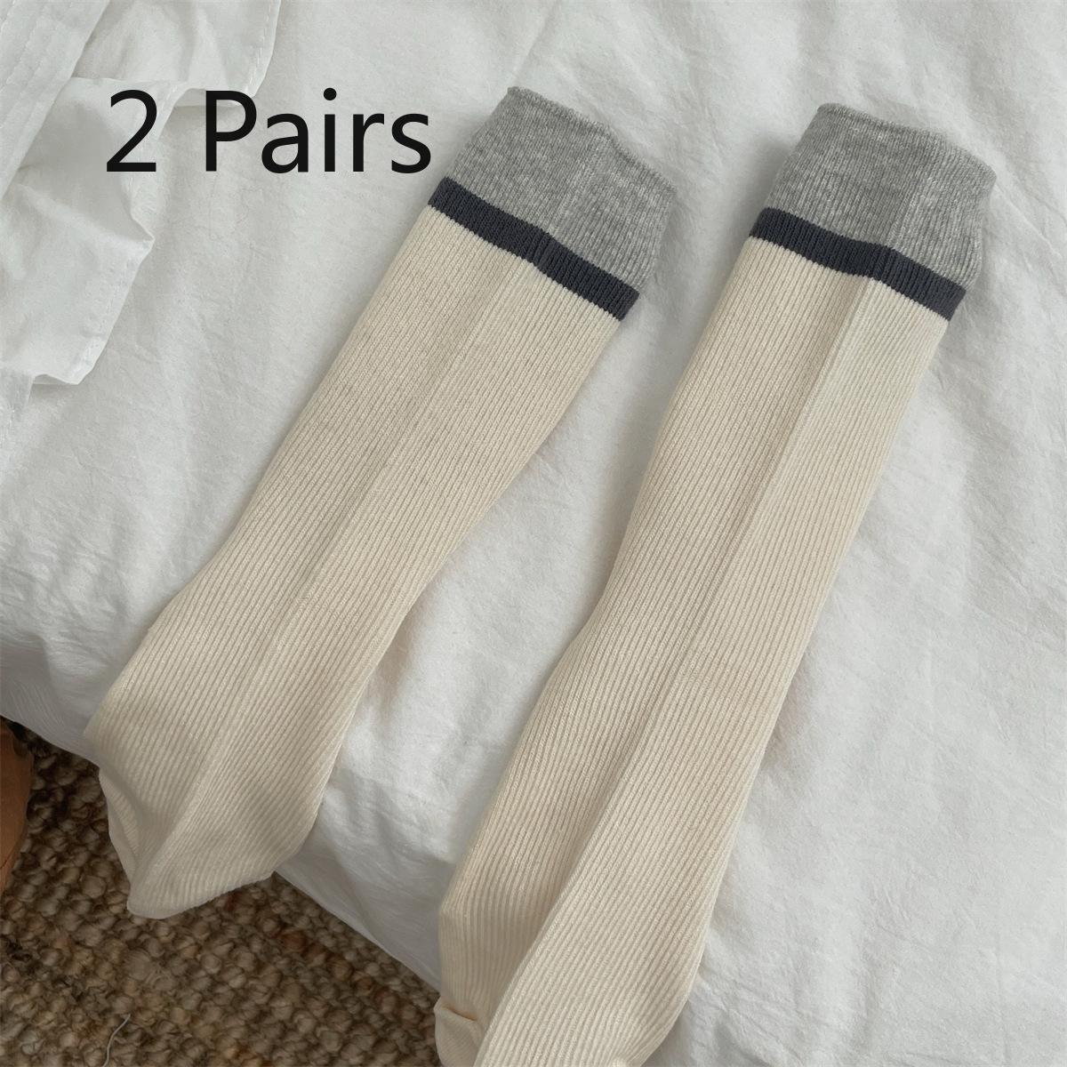 

2 пары модных женских носков в рубчик с цветными блоками для осени и зимы, двухслойные влагоотводящие носки до середины икры с цветными блоками 2 pairs светло-серый