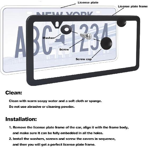 2PCS Premium Matte Black License Plate Frames, 2 Holes Solid Rust-Free Stainless Steel, Rattle-Free Heavy Duty License Plate Bracket Holder,