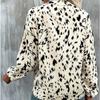 QICED Frühling Herbst Leopard Print Mode Polyester Pullover Langarm V-Ausschnitt Lose Typ Damen Shirt