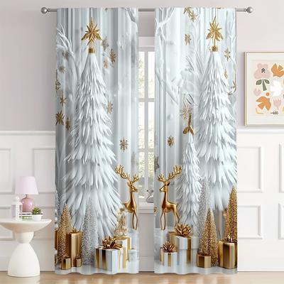 Set aus 2 Weihnachts-Vorhängen Gold-Rentier-Ornament-Design Wohnzimmer Schlafzimmer Lichtfilternd Hergestellt aus Polyester Fensterbehandlung für Bereiche