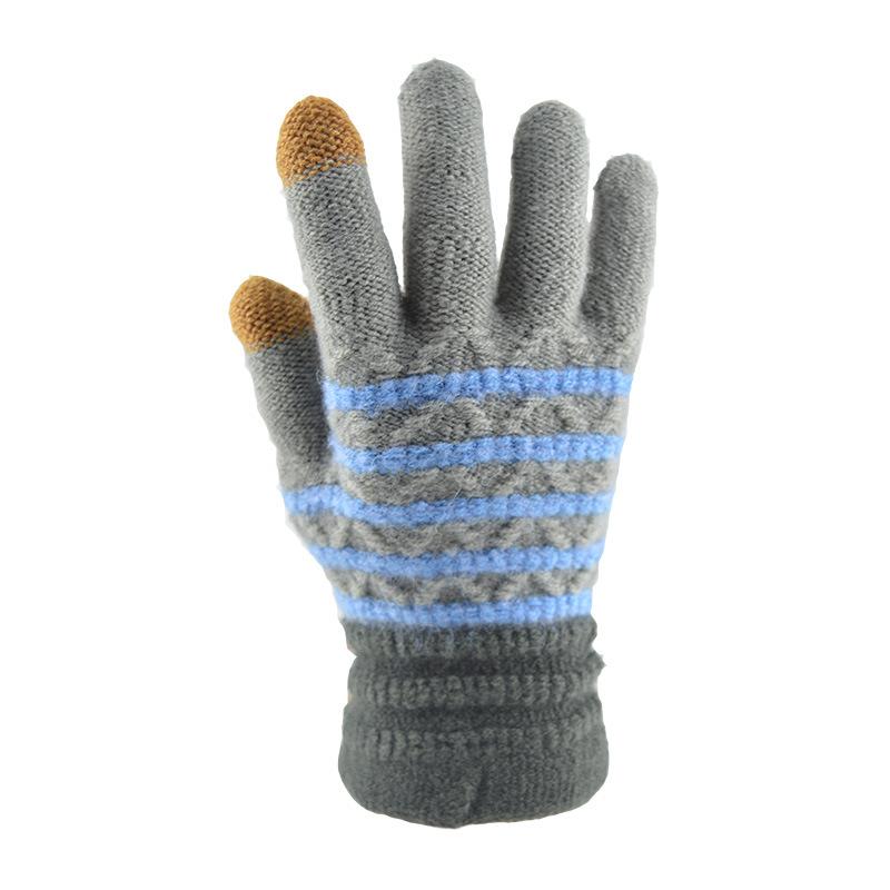 Nouveaux gants thermiques d'hiver pour hommes, tricotés à rayures, tendance, tactiles, pour l'extérieur, le cyclisme, en laine