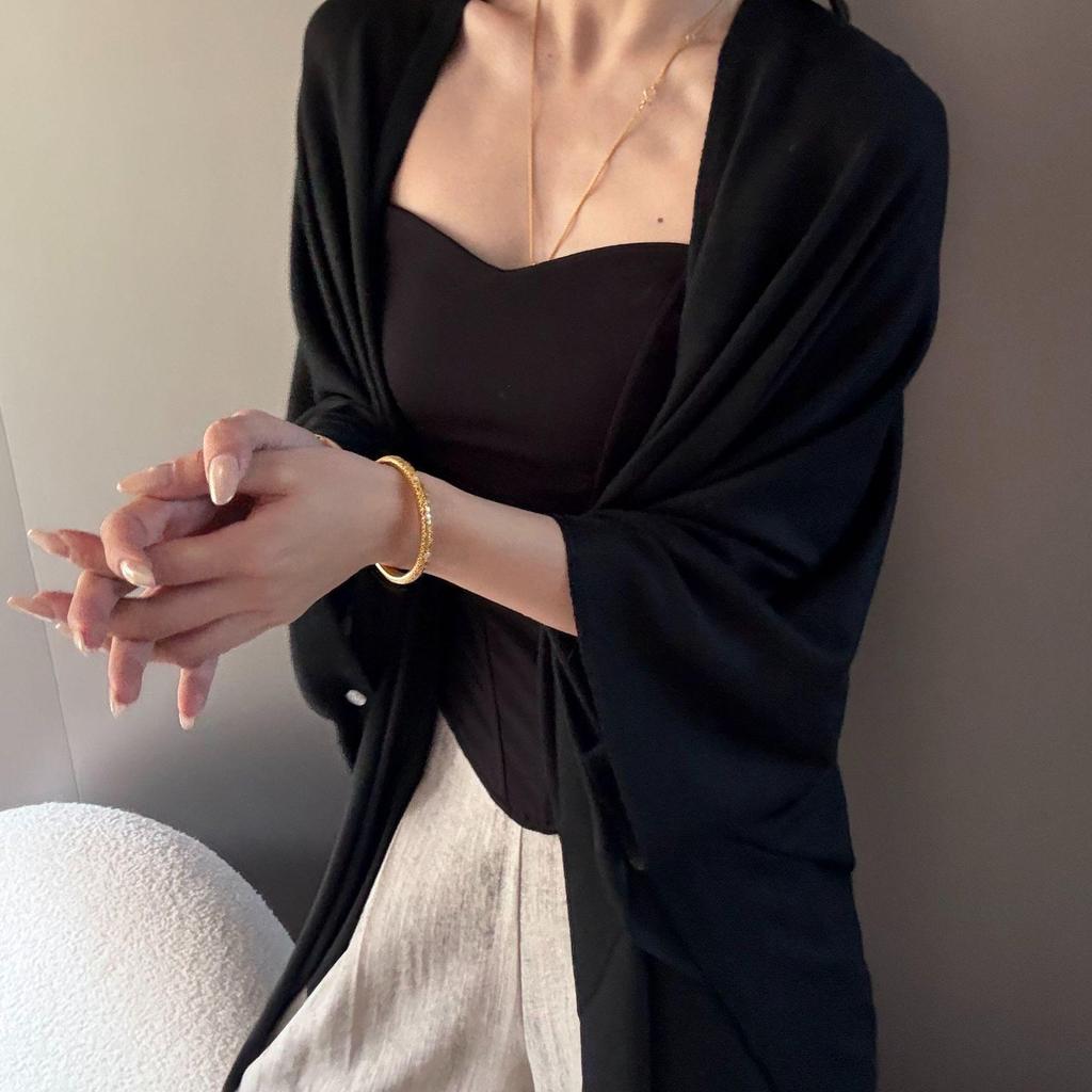 Autumn 2025 Tencel Linen Shawl Cardigan: Women's Loose Knit Cape Sweater
