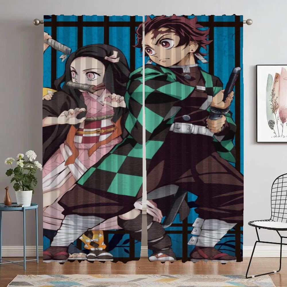 

Curtains for Living Room Curtain Demon Slayer Home Interior Curtains 2 Pieces Tulle for Bedroom Shades Halloween Decoration W50xH70cmx2pcs-CL