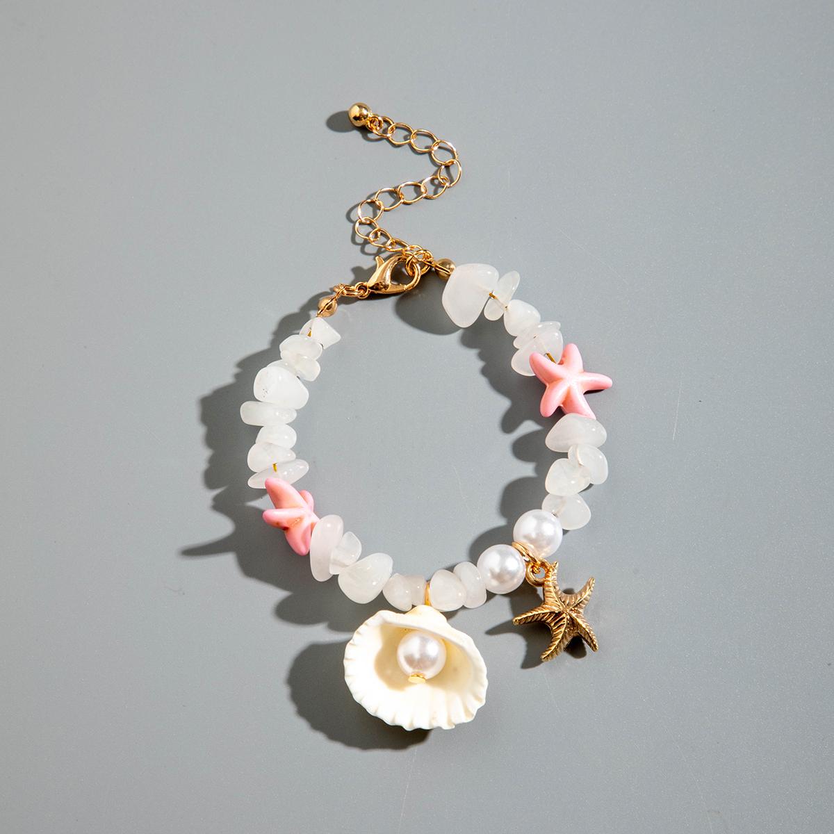 

Летний новый пляжный стиль отдыха стиль полупрозрачный гравий жемчужный ракушка кулон бисер браслет для женщин, милый свежий браслет набор