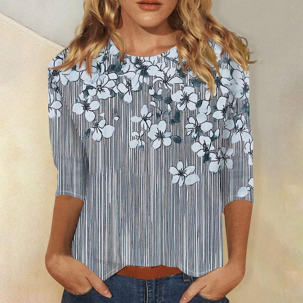 3/4 Sleeve Tops For Women T-Shirt Casual  Print Tops T Shirt Round Neck Pullover Blouse