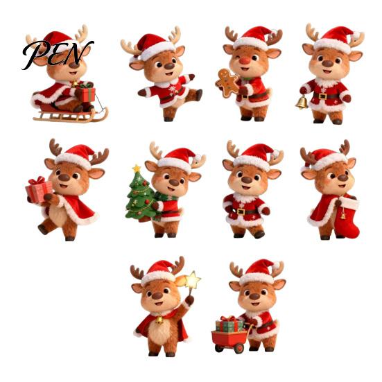 Christmas Tree Hanging Decorations Elk Ornaments, 2D Flat Wooden Cute Reindeer Decoration, Cartoon Holiday Ornaments for Home Deer Pendants