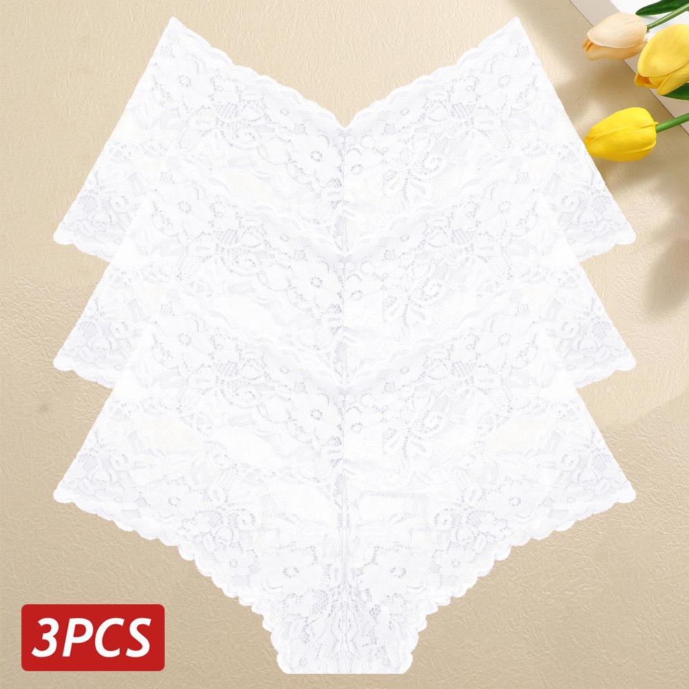 

3 шт./компл. женские кружевные трусики с V-образным вырезом, сексуальное нижнее белье, перспективные однотонные трусики-шорты, женское дышащее нижнее белье, цветочные кружевные трусики XL&3pcs