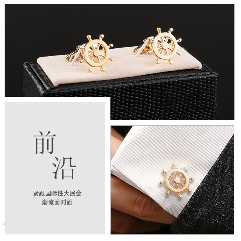 High End Electroplated Silver Helmsman Anchor Metal Cufflinks Men's French