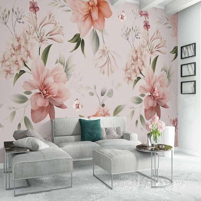 Tapeta Moderní Malé Svěží růžové květy Nástěnná malba Kreslený Dětská Dívčí ložnice Pozadí Obývací pokoj Moderní výzdoba 3D freska
