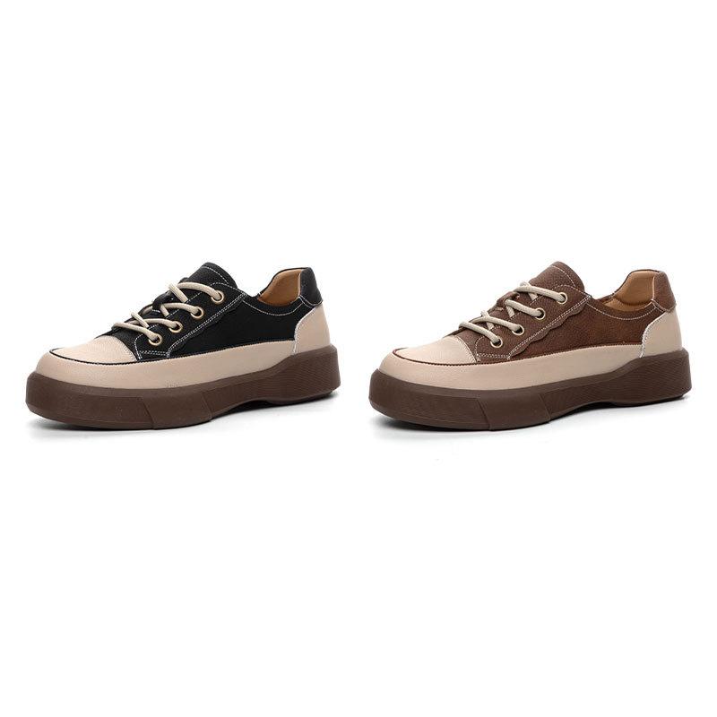 Retro Versatile Leather Platform Shoes Women's Spring Inner Height Increase Casual Women's Shoes First Layer Cowhide Brock Shoes