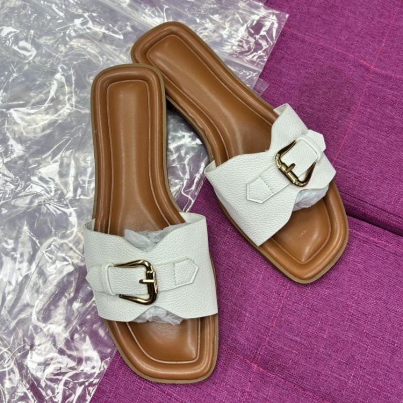 Fashion Trendy Flat Slides for Women Various Colors Metal Buckle Strap 2025 Summer Beach Trips Shoes Daily Outdoor Female Slippers