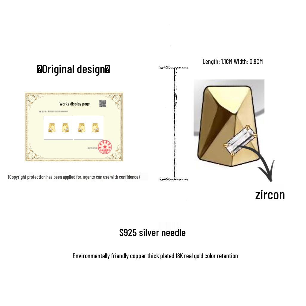 18K Gold Geometric Faceted Zircon Stud Earrings - Minimalist Luxury Design