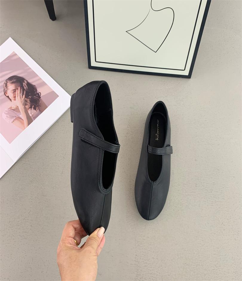 French inner height increase ballet style shallow mouth single shoes women's one pedal casual versatile commuter Mary Jane shoes