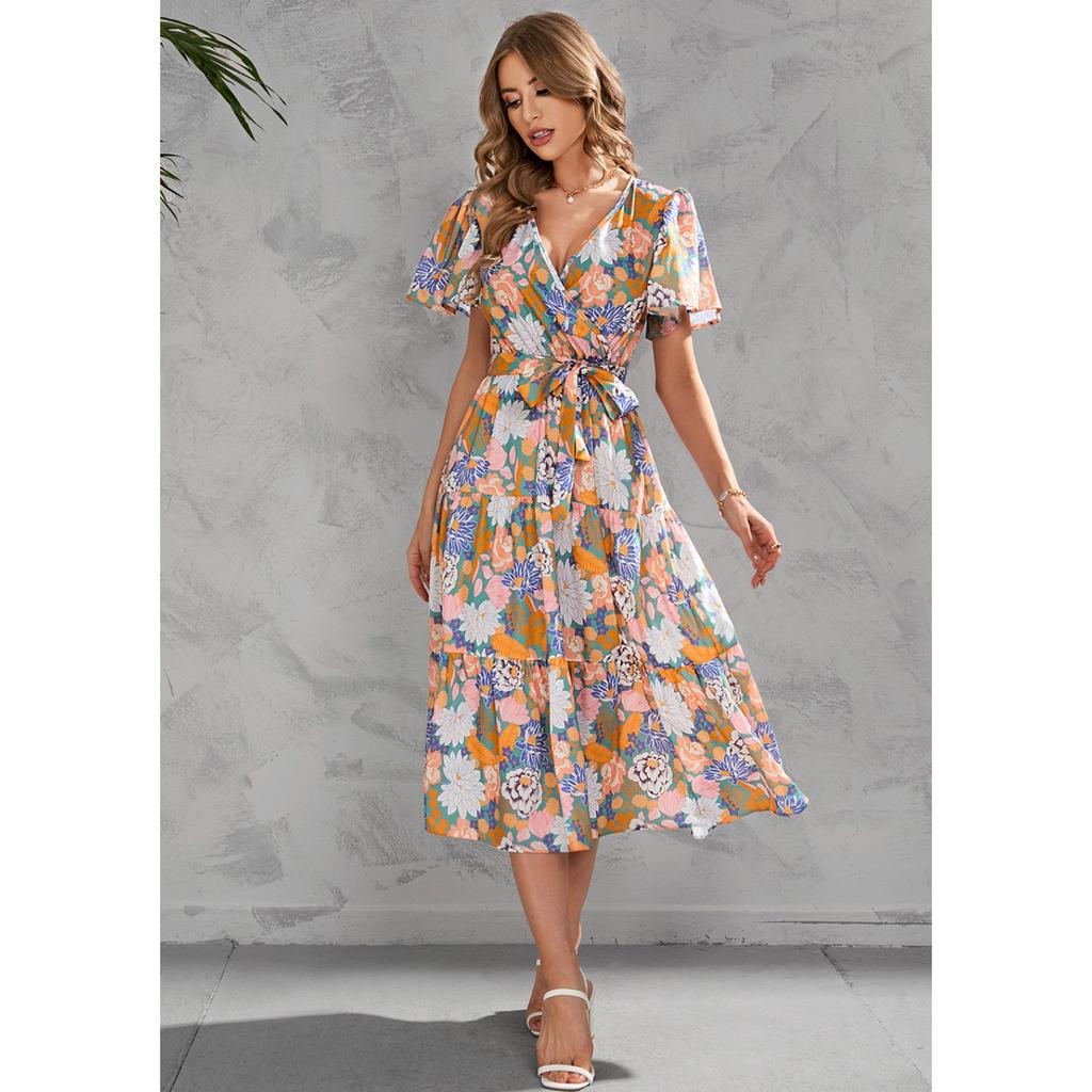 2025 New Fashion Trend Dresses Spring Summer Printed Waist Dresses Fashion Women's