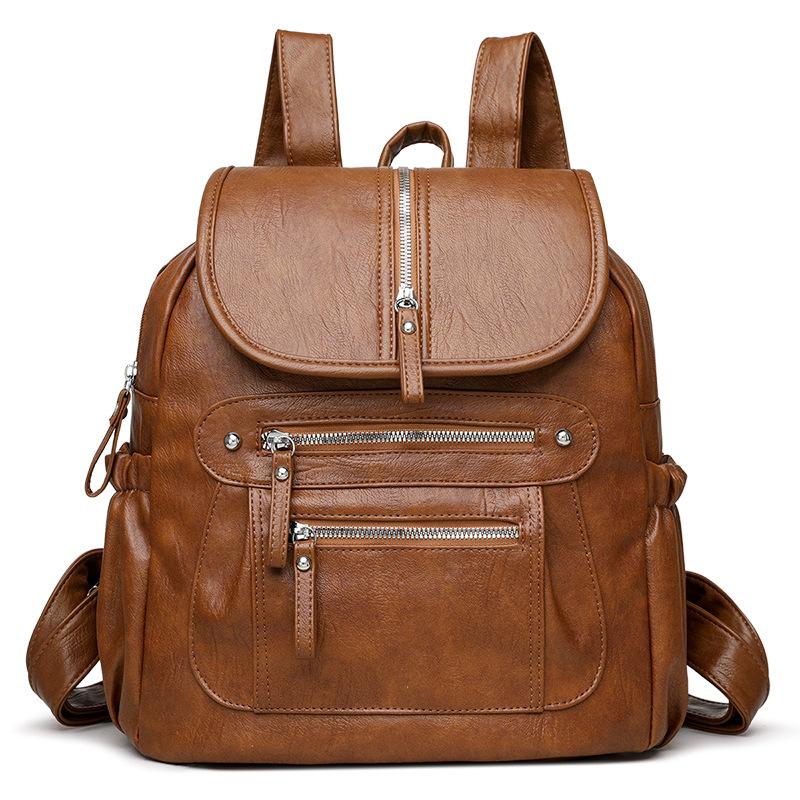 

Large Capacity Travel Backpack Women PU Backpack коричневий