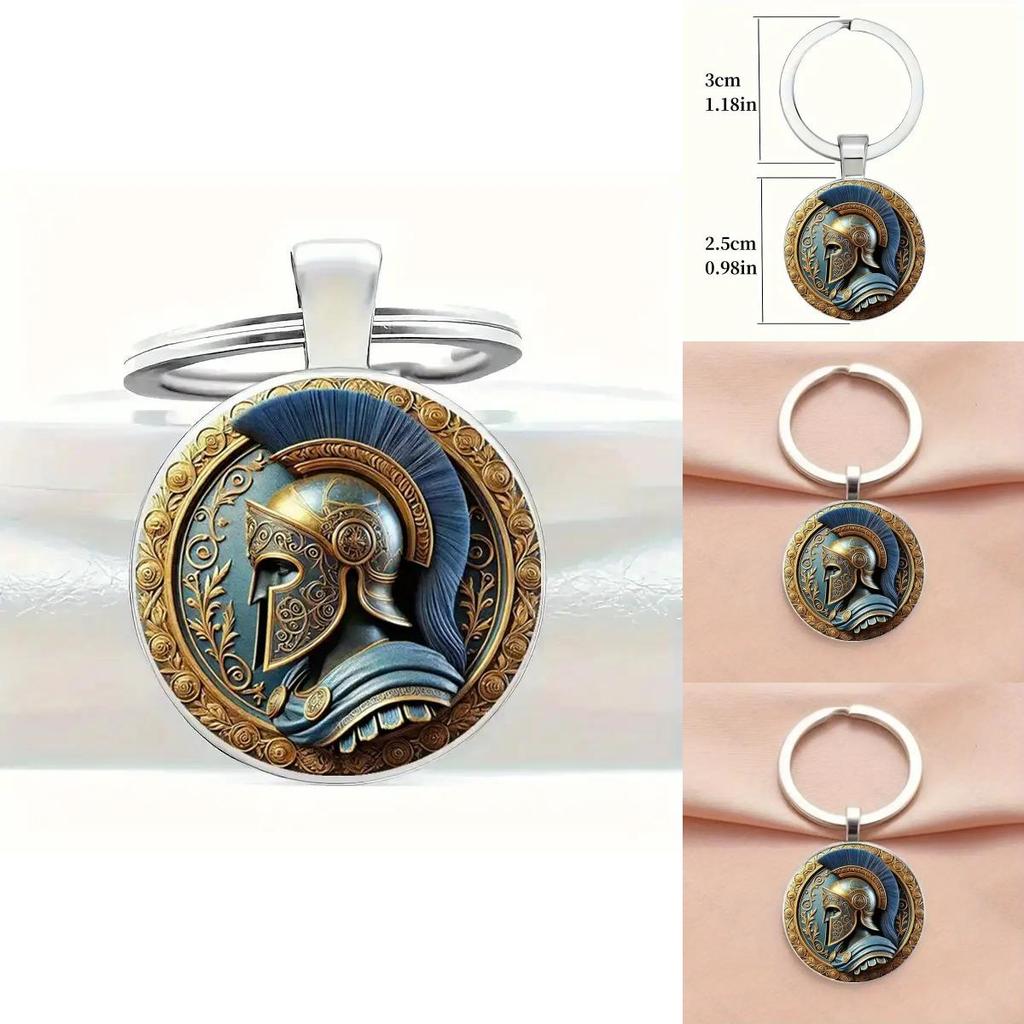 Vintage Roman Warrior Head Keychain Glass Alloy Accessory For Gift Giving And Decor