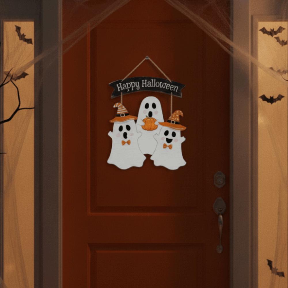 Cartoon Halloween Ghost Door Sign Wooden Door Hanging Haunted House Hanging Door Plate Farmhouse