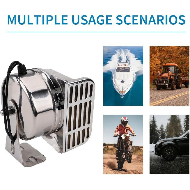 FARBIN High-Tone Horn For Boats Stainless Steel Waterproof Horn For Ships 12V Super Loud Motorcycle Horns With Base Bracket For Sailboats Yacht Car