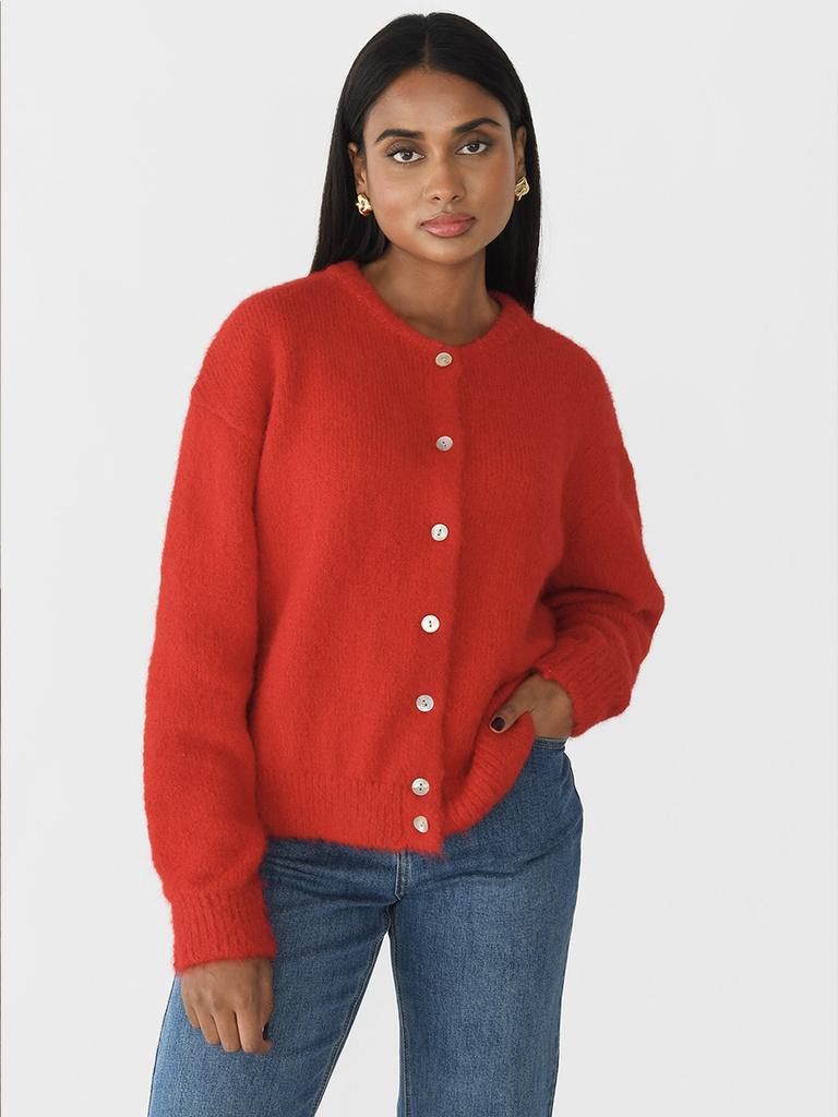 European and American hot-selling white with soft knitted cardigan women's retro buckle gray wool sweater jacket ins wind
