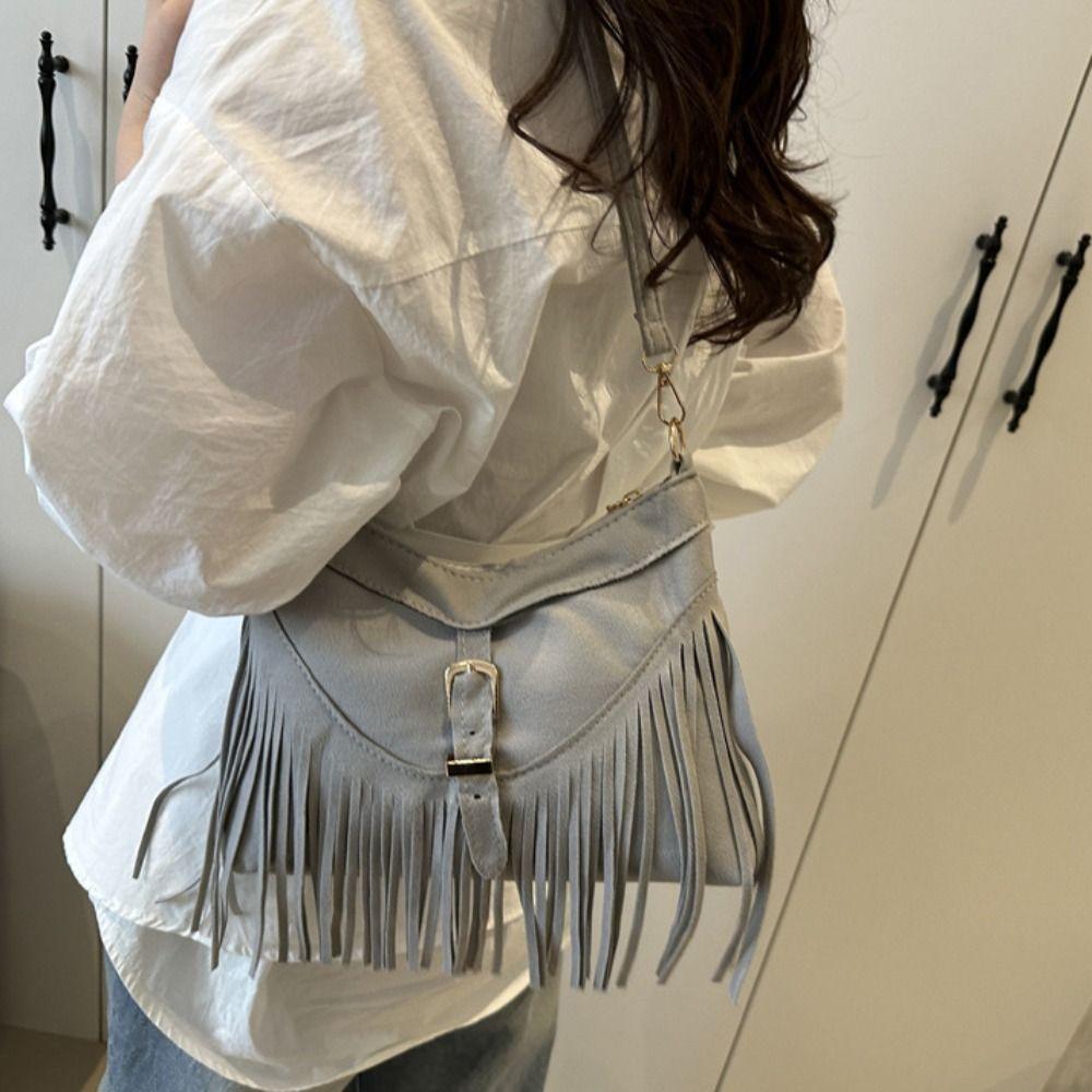 Buckle Suede Handbag Korean Style Underarm Packs Fashion Tassel Shoulder Bag  Girls