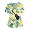 Women's V Neck Medical Scrub Top Hawaiian Print Short Sleeve Side Slit Pockets Nurse Uniform Shirt Lightweight Breathable Fabric