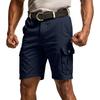 Men's Solid Color Work Pants, Cotton Five Quarter Pants, Retro Washed Multi Pocket Straight Leg Work Pants