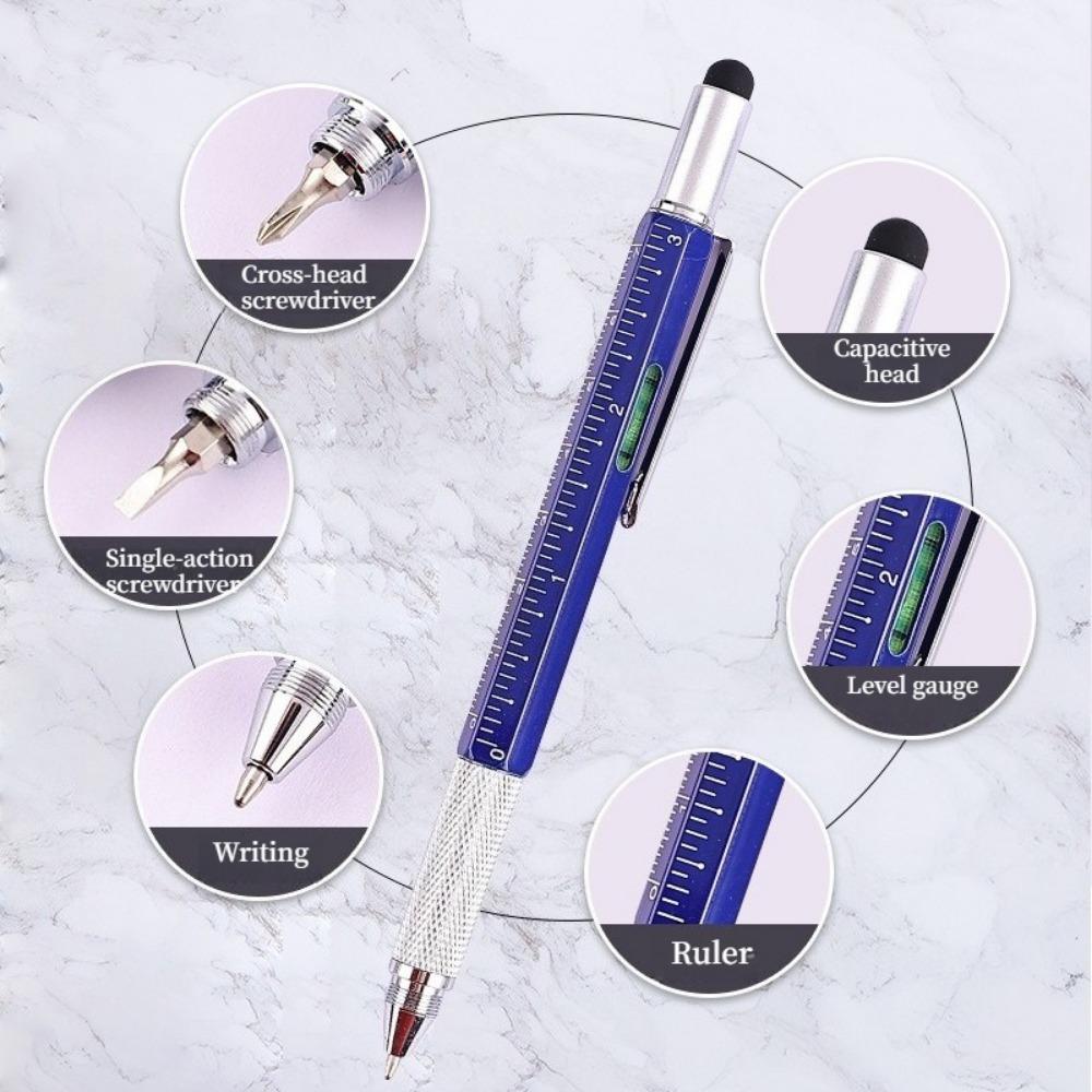 1PC Multifunctional Tool Pen Six-in-One Level Scale Touch Screen Pen Creative Double Head Screwdriver Ballpoint Pen