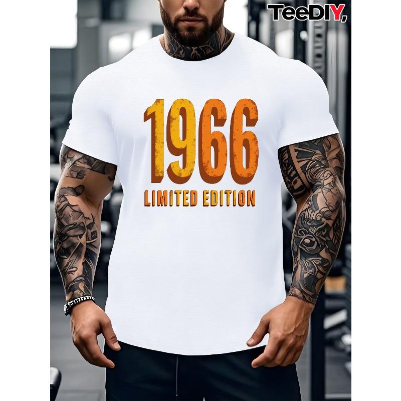 European Size TEEDIY 1966 Limited Edition Vintage Men'S T-Shirt - Retro 1960s Graphic Tee, Sweat-Wicking Fabric for Gym, Casual & Casual Attire