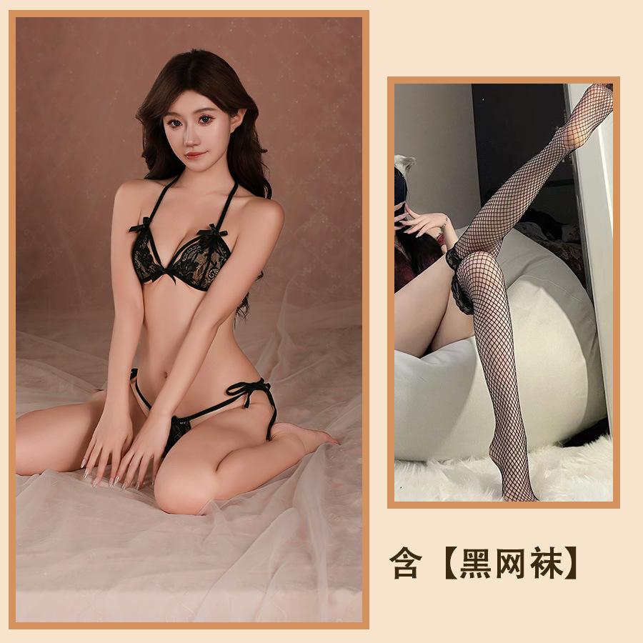 Sex Underwear Three-point Thin Gathering Breathable Lace Sexy Suspender Thin Bow Strap Bra Women