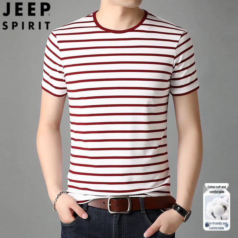 JEEP SPIRIT Men s Summer Striped Cotton Blend T-Shirt L