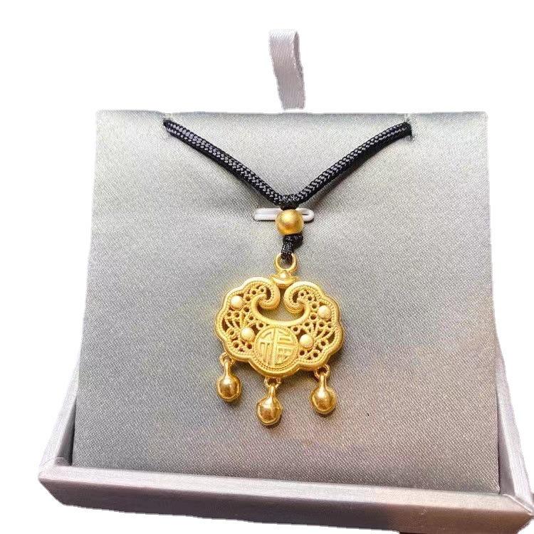 Gold Ruyi Lock Pendant: Unisex, Versatile, Hollow Chinese Style with Longevity & Fortune Bell