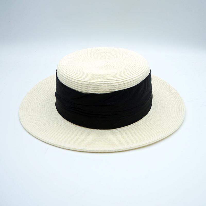 French Retro Elegant Celebrity Japanese Milk White Flat Top Top Hat Women'S Summer Sunshade Sun Protection Beach Straw Hat Sun
