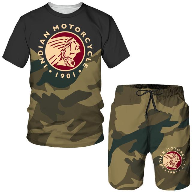 Summer Camouflag Print Set Suit Hip Hop Harajuku Sports 2 Piece Oversized Sportswear Tshirt Beach Shorts Outfits Clothes For Men