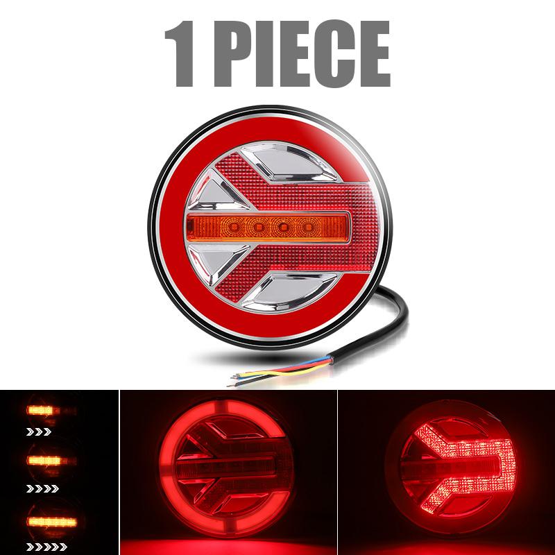 Truck LED Integrated Taillight 12V 24V Red Hamburger Tail Light Trailer Van Rear Bumper Turn Signals Brake Lamp Round 5.5inch 1pc Brake Taillight