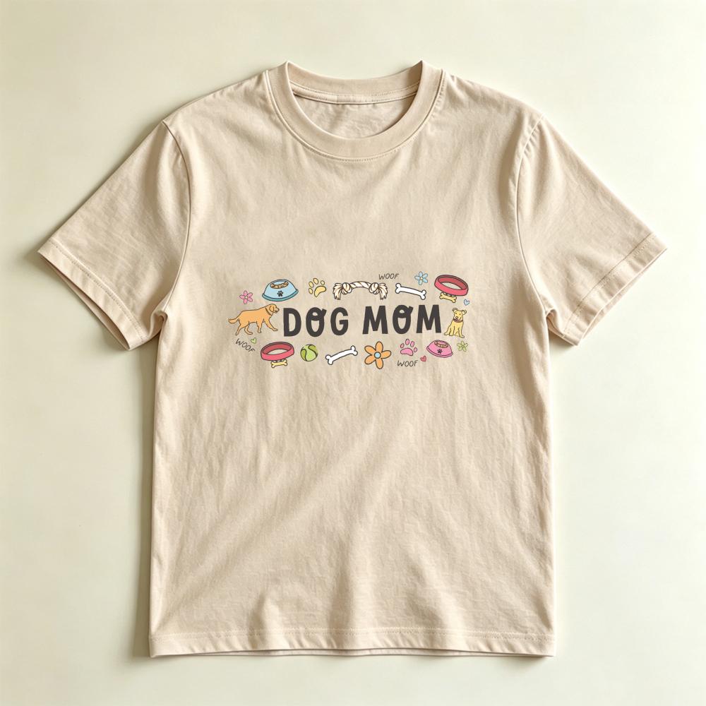 Cute Dog Mom Tee Dog Mom Life Short Sleeve Unisex Summer Daily Life Casual Crewneck Cotton Tshirt Fur Mom Gift Tshirt