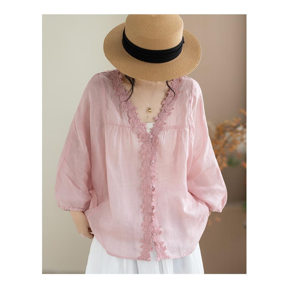 DIMANAF 2026 Summer Women Plus Size New Blouse Shirt Cotton Lace Embroidery Casual Loose Fashion Lady Tops Tees Batwing Sleeves