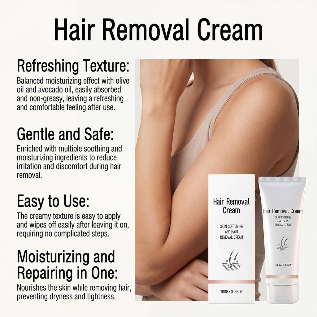 Hair Removal Cream Painless Non Irritating Moisturizing Safe For Sensitive Body Areas Growth Inhibitor Body Care Men Women 100g