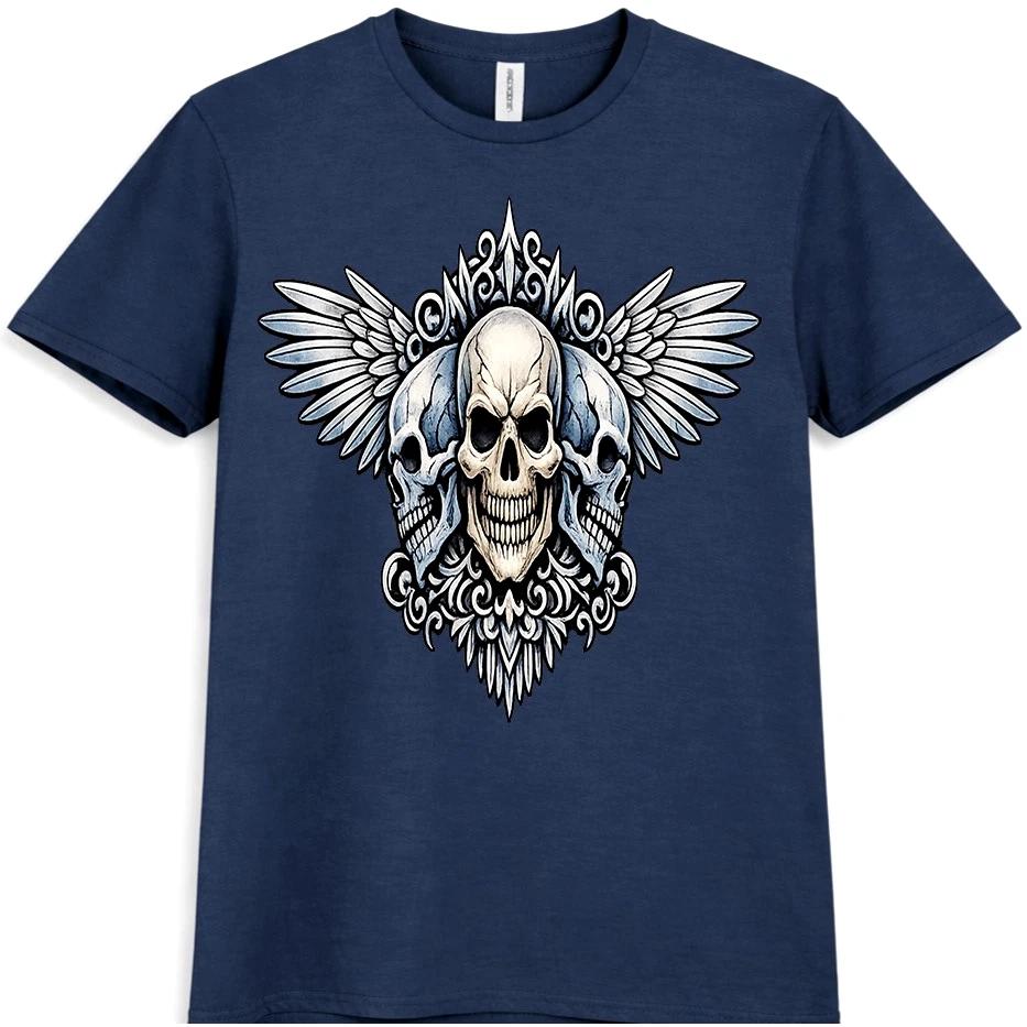 Skull Wings T-Shirt Gothic Horror Tattoo Style Biker Rock Punk Gift Graphic Tee M