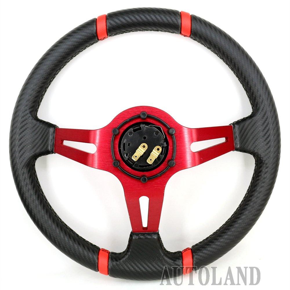 ALTEED Sports Steering 350mm Deep Cone Red Spokes with Carbon Fiber for Aftermarket Cars Wheel, Model, Design,