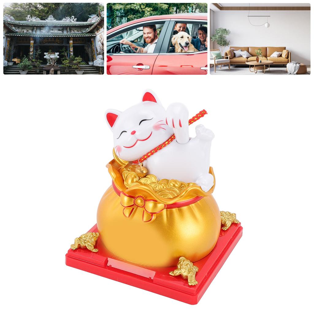 Cat Waving Arm ABS Solar Powered Light Induction Wealth Welcoming Fortune Cat Decoration for Home Car Housewarming Gift