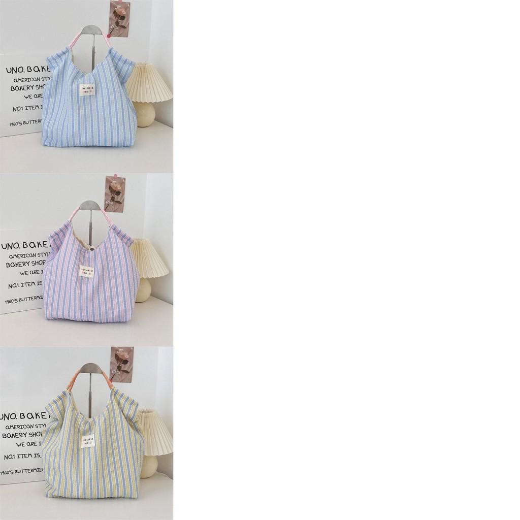 Stylish Canvas Tote Bag For Women Large Capacity Casual Travel And Commute With Fresh Floral Stripes