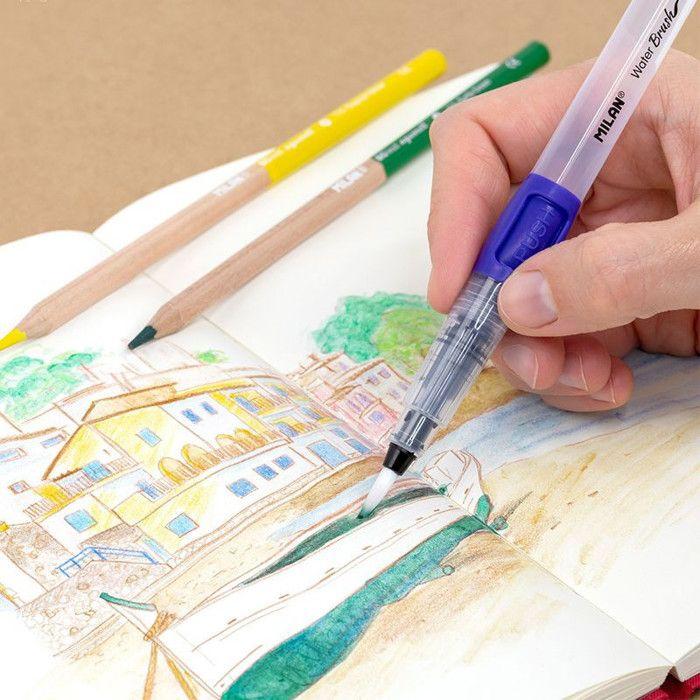 Pinceau et crayons aquarellables - Milan - Set de 5 crayons - Mines de 3,5 mm - Multicolore - Mixte