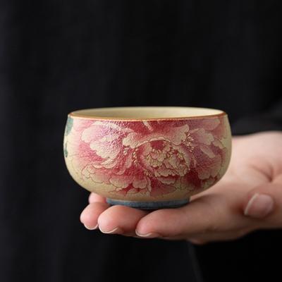Blue White Peony Flint Red Glaze Ceramic Tea Cup Chinese Gongfu Tea Set Personal Master Cup Home Decor